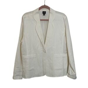 Eileen Fisher Linen Cotton Blend‎ Blazer Jacket Size XL White Patch Pockets